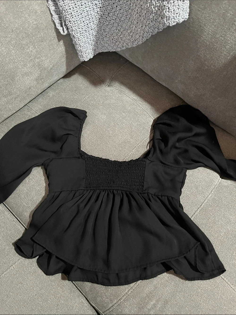 Abercrombie & Fitch Black V-Neck Empire Waist Puff Sleeve Top